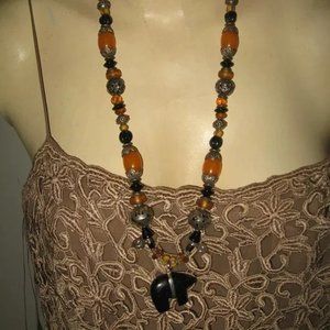 ❤️ROBERT SHIELDS STERLING HEART AMBER ONYX SPIRIT ANIMAL NECKLACE